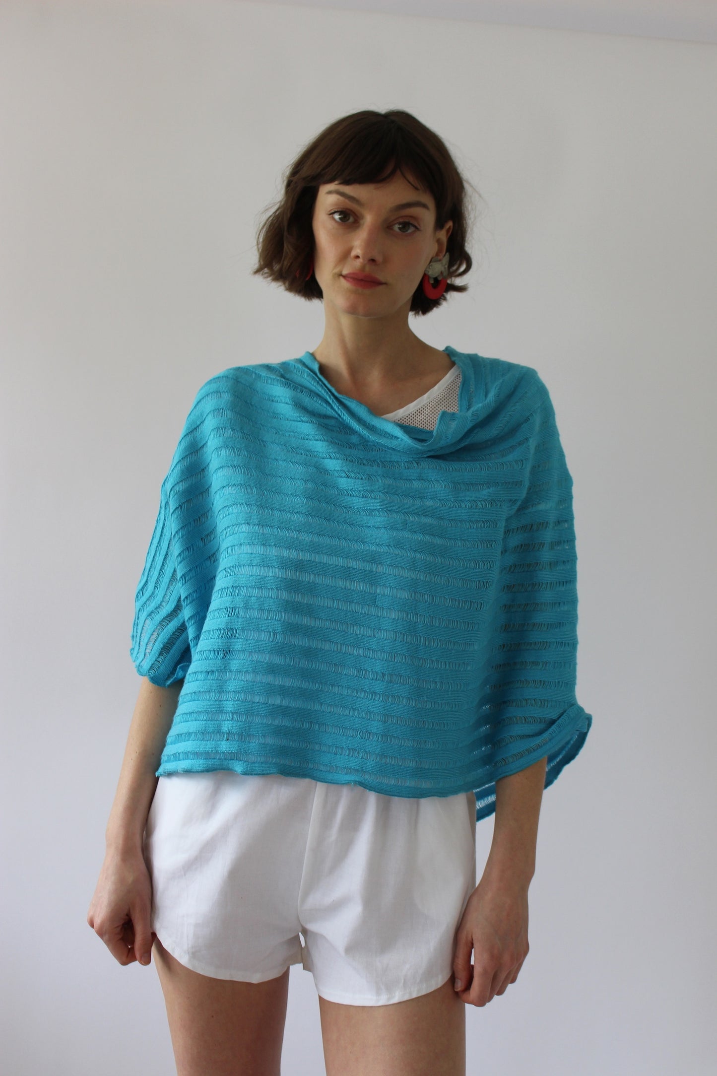Vintage Aqua Striped Weave Poncho