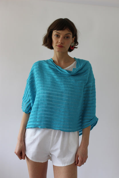 Vintage Aqua Striped Weave Poncho