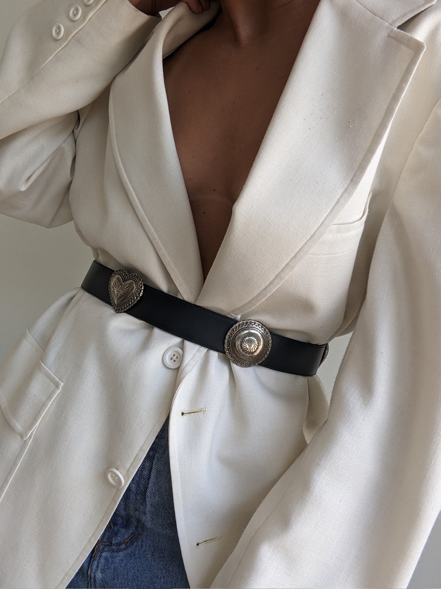 Incredible Vintage Silver Pendant & Onyx Leather Belt