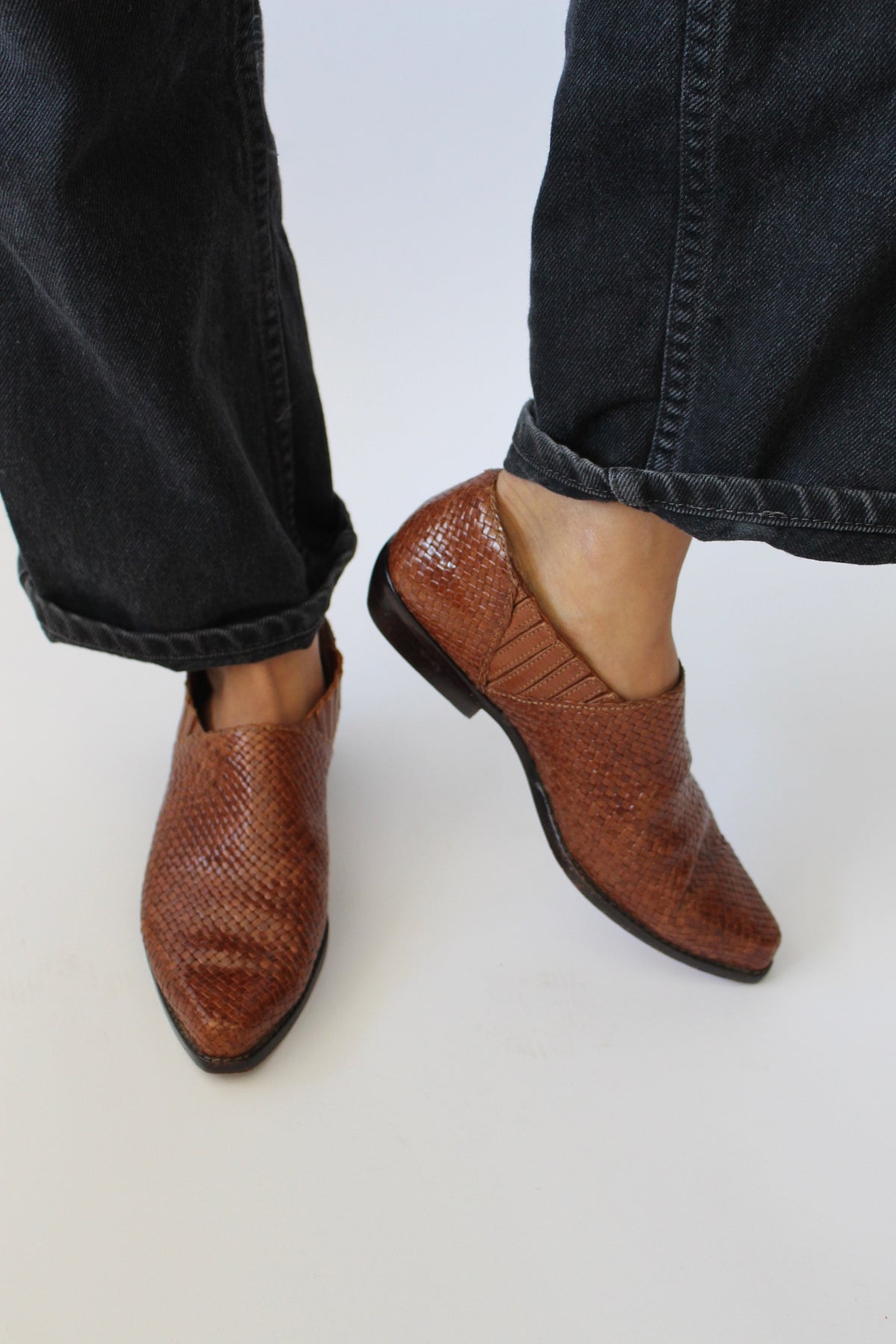 Vintage Woven Leather Western Shoe Boot