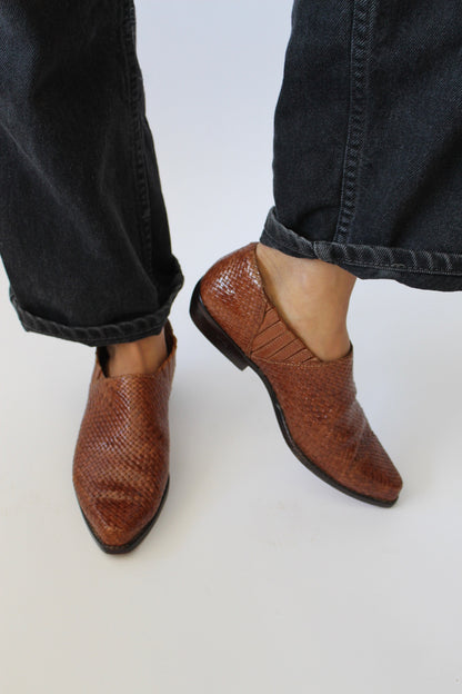Vintage Woven Leather Western Shoe Boot