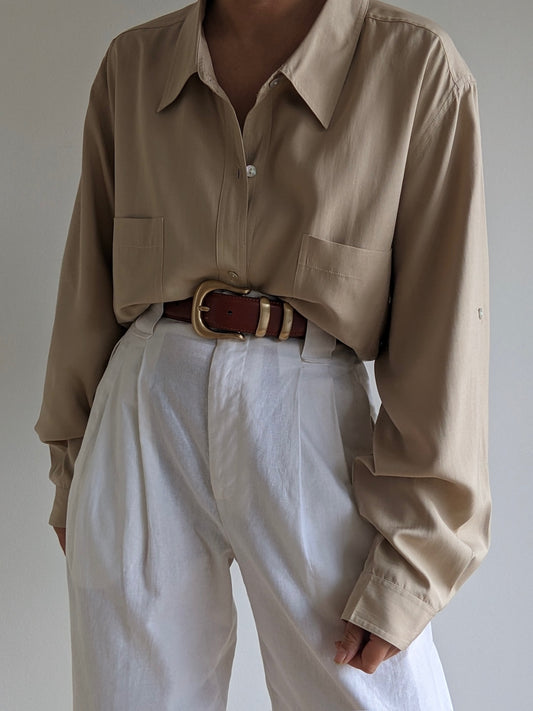 Vintage Sand Silk Blouse