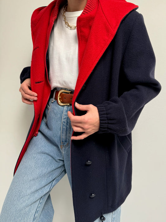 Vintage Midnight & Cherry Wool Coat