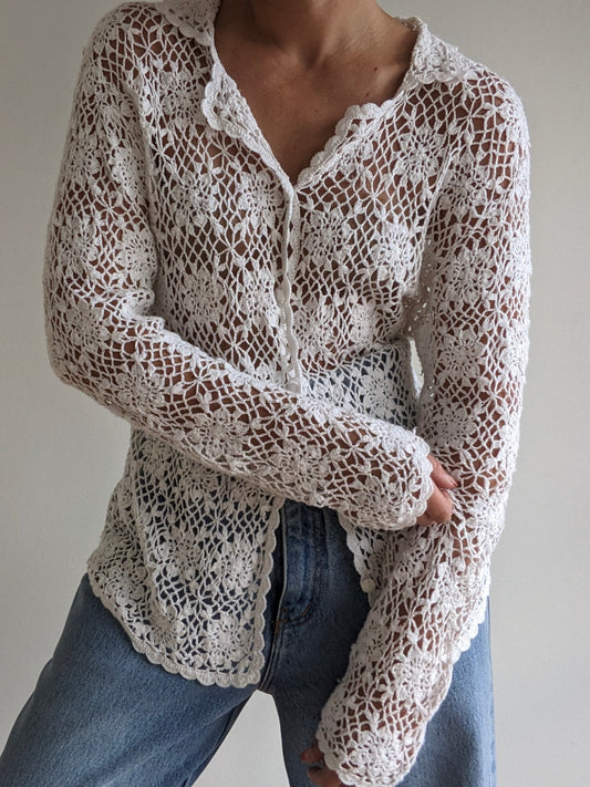 Vintage Ivory Crocheted Cardigan