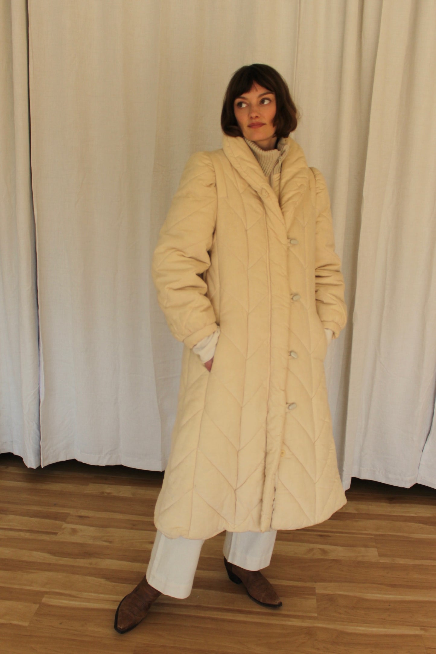 Coziest Vintage Sand Quilted Puffer Coat