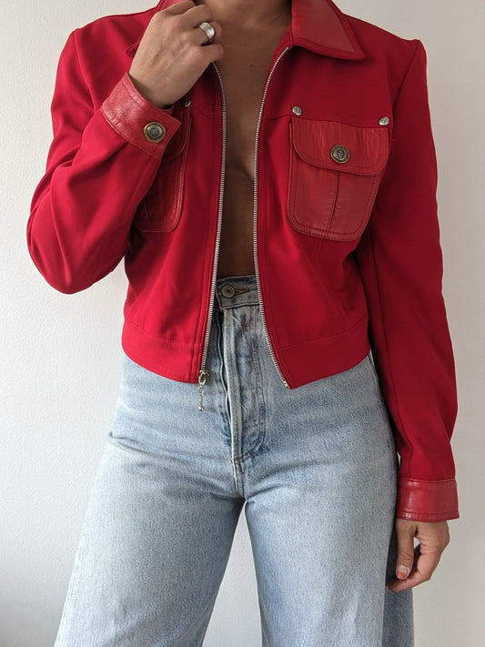 Rare Vintage Leather Accent Cropped Jacket