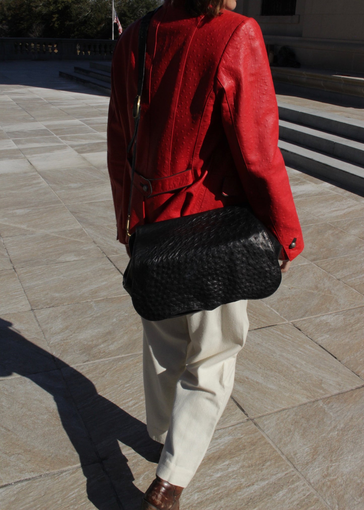 Rare Vintage Titti Dell'Acqua Genuine Ostrich Messenger Bag