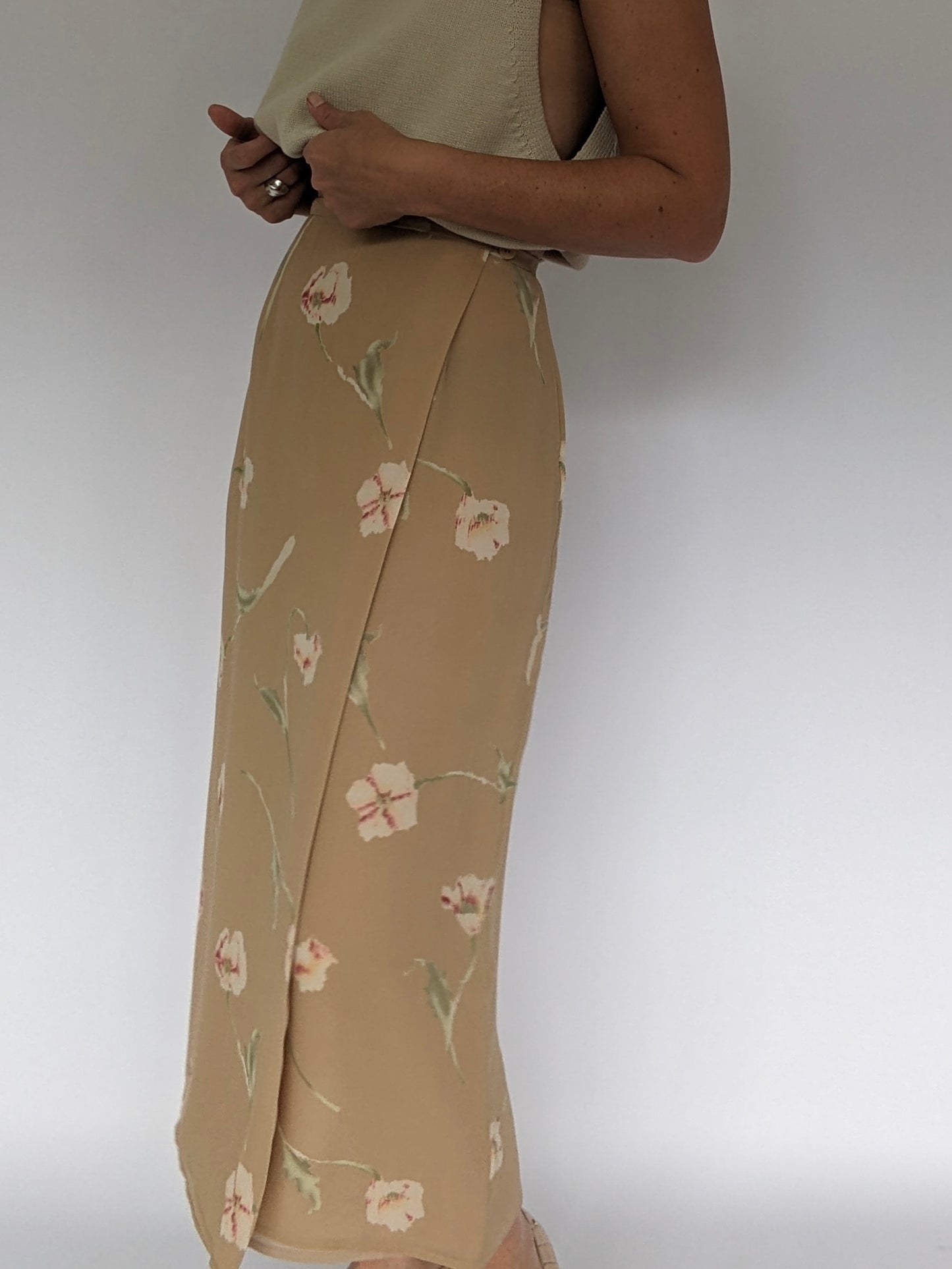 Vintage Floral Silk Wrap Skirt