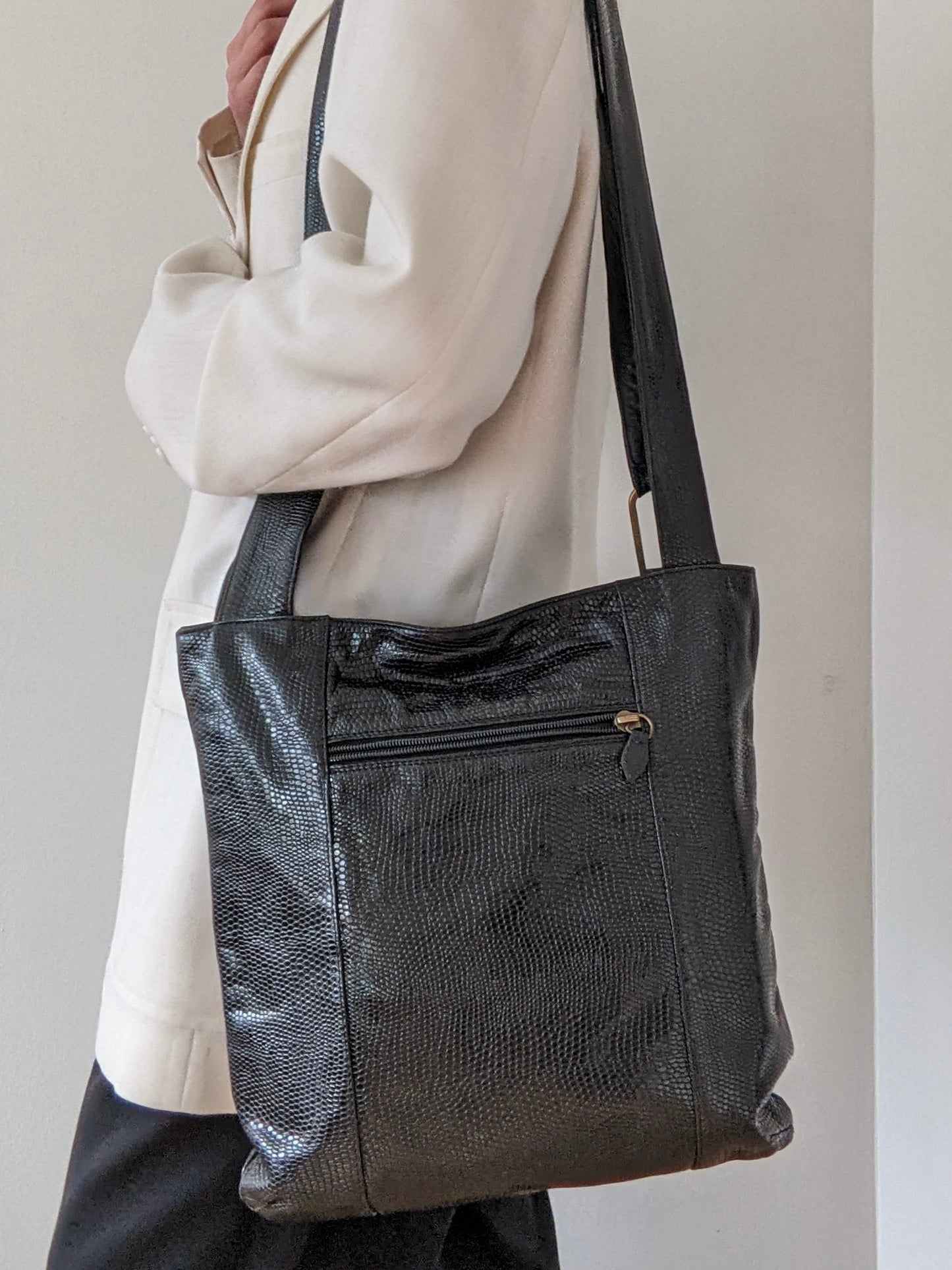 Vintage Ink Reptile-Embossed Leather Tote Bag