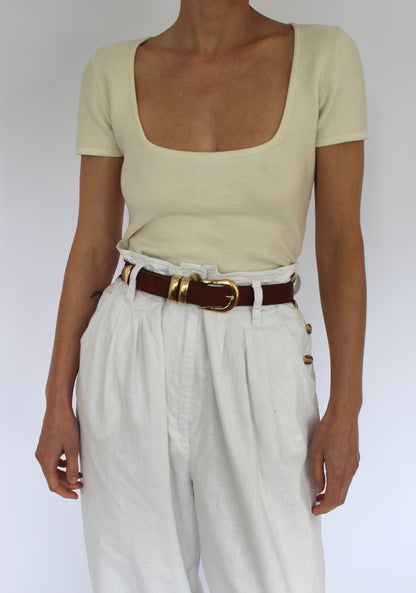 Vintage Cloud White Linen Pleated Trousers