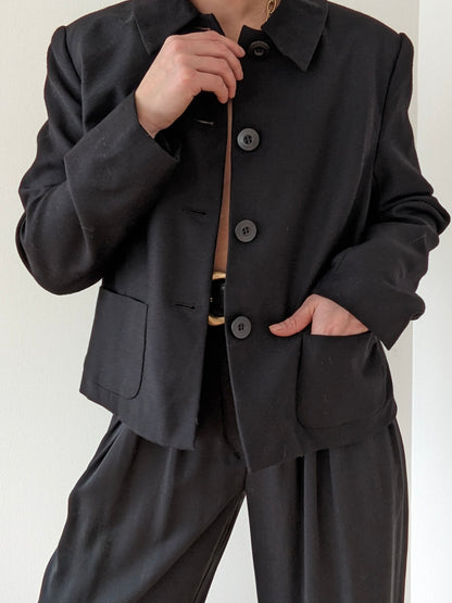 Vintage Ink Black Wool Twill Crop Jacket