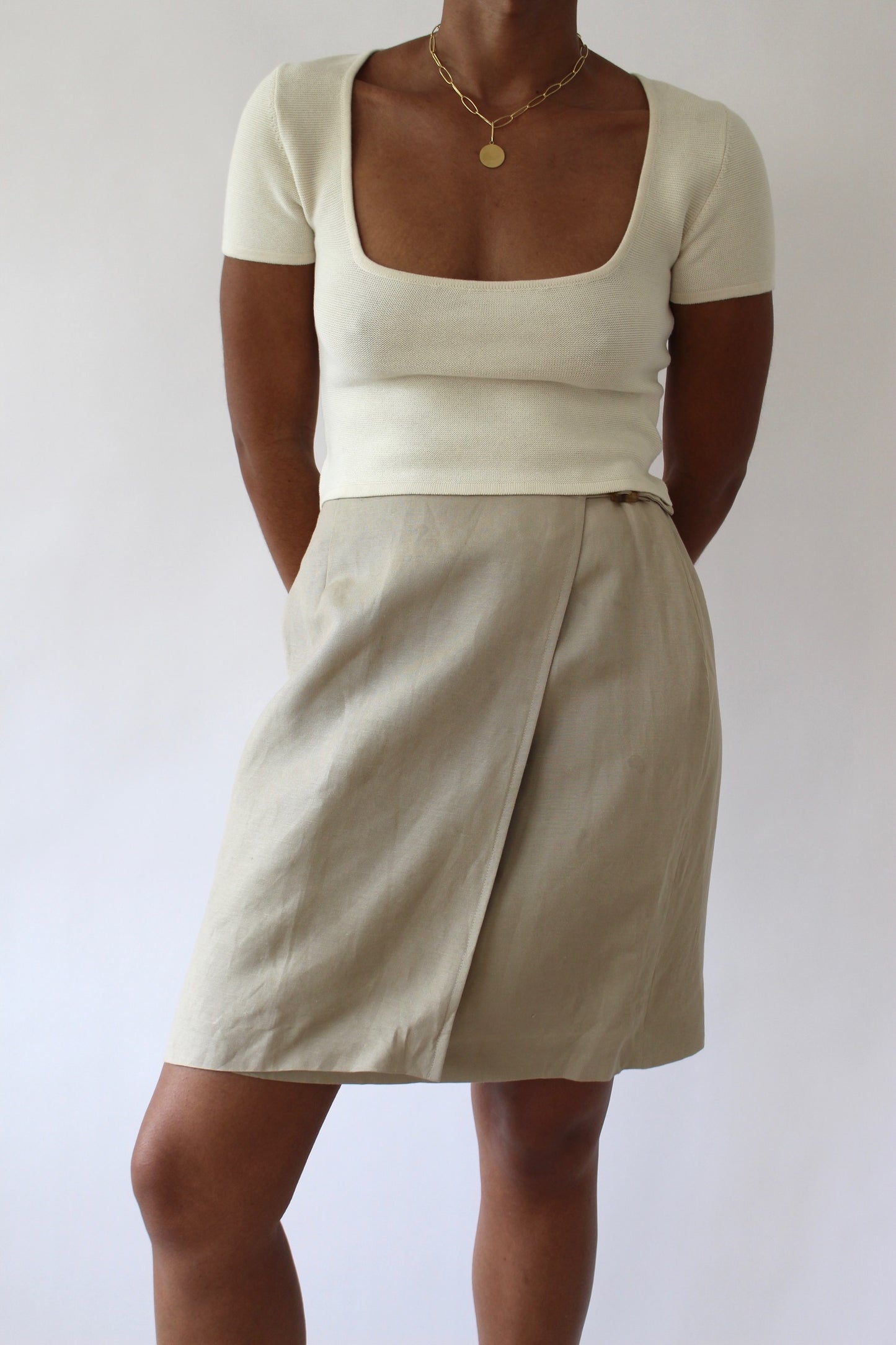 Vintage Latte Linen Wrap Skirt