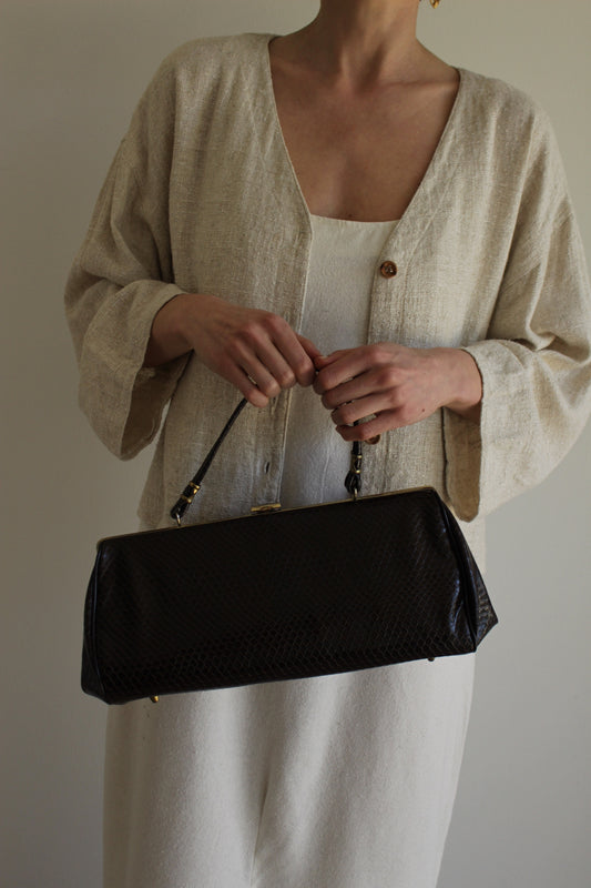 Vintage Espresso Lizard-Embossed Leather Purse
