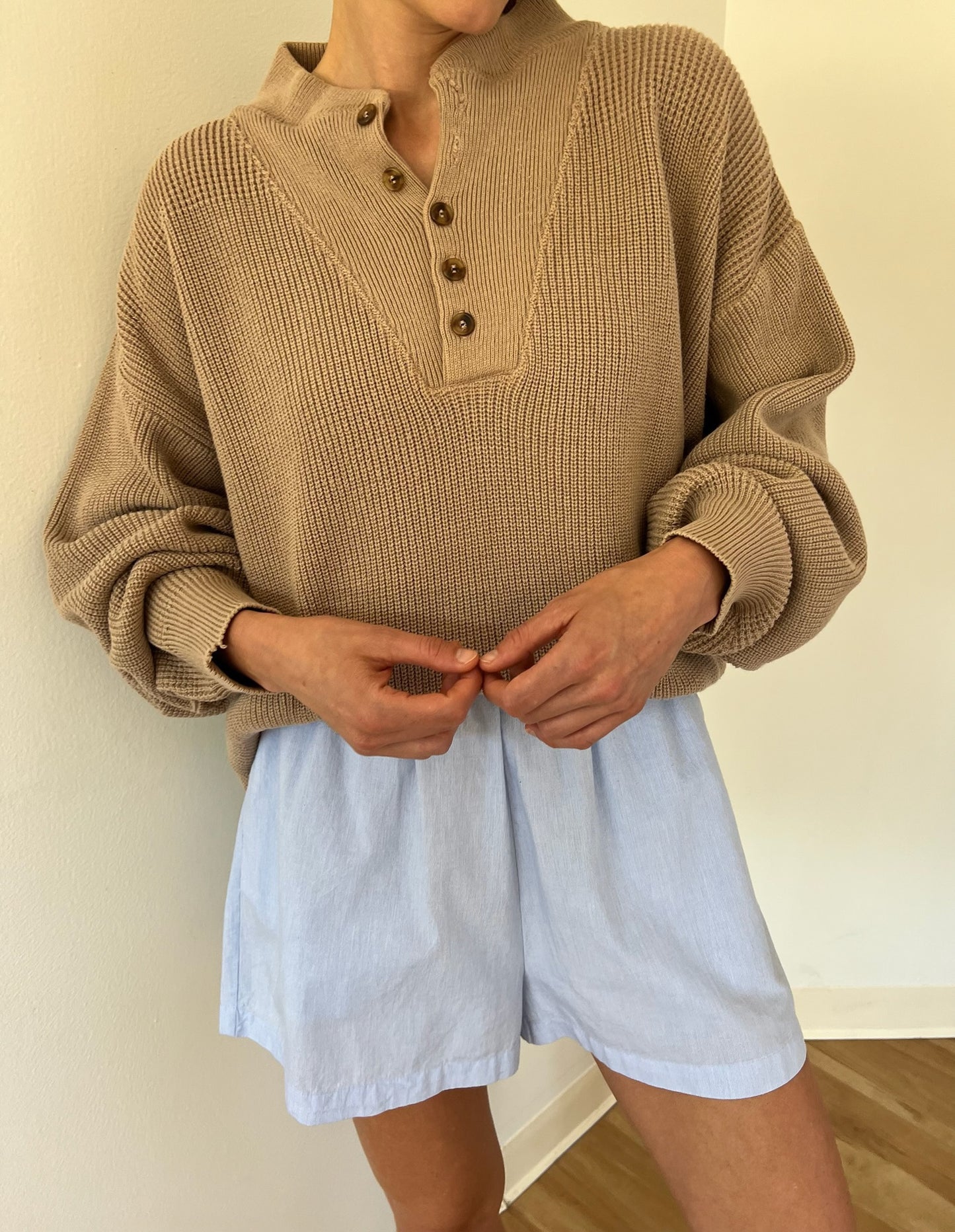Favorite Vintage Latte Cotton Henley