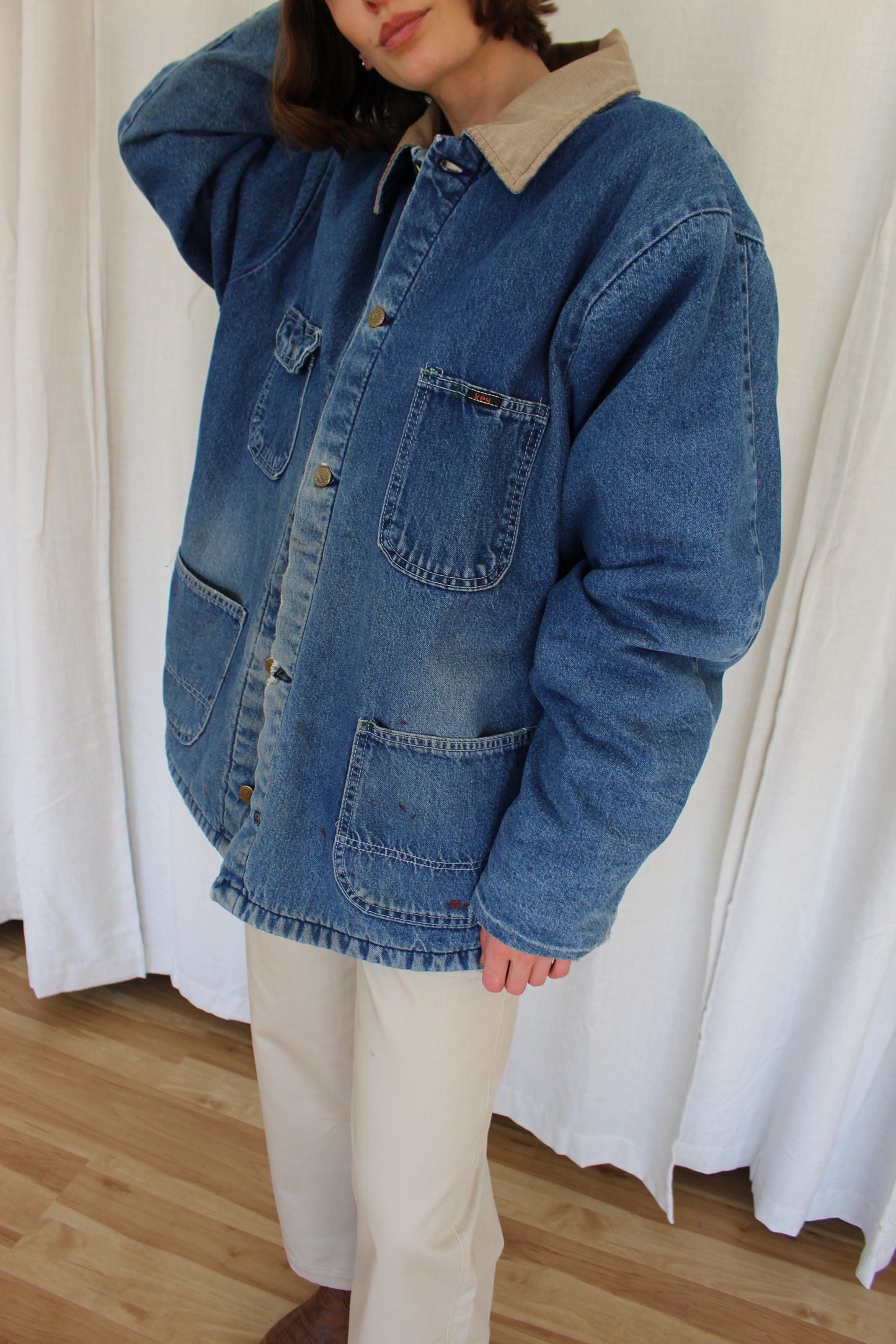 Distressed Vintage Blanket-Lined Denim Chore Coat