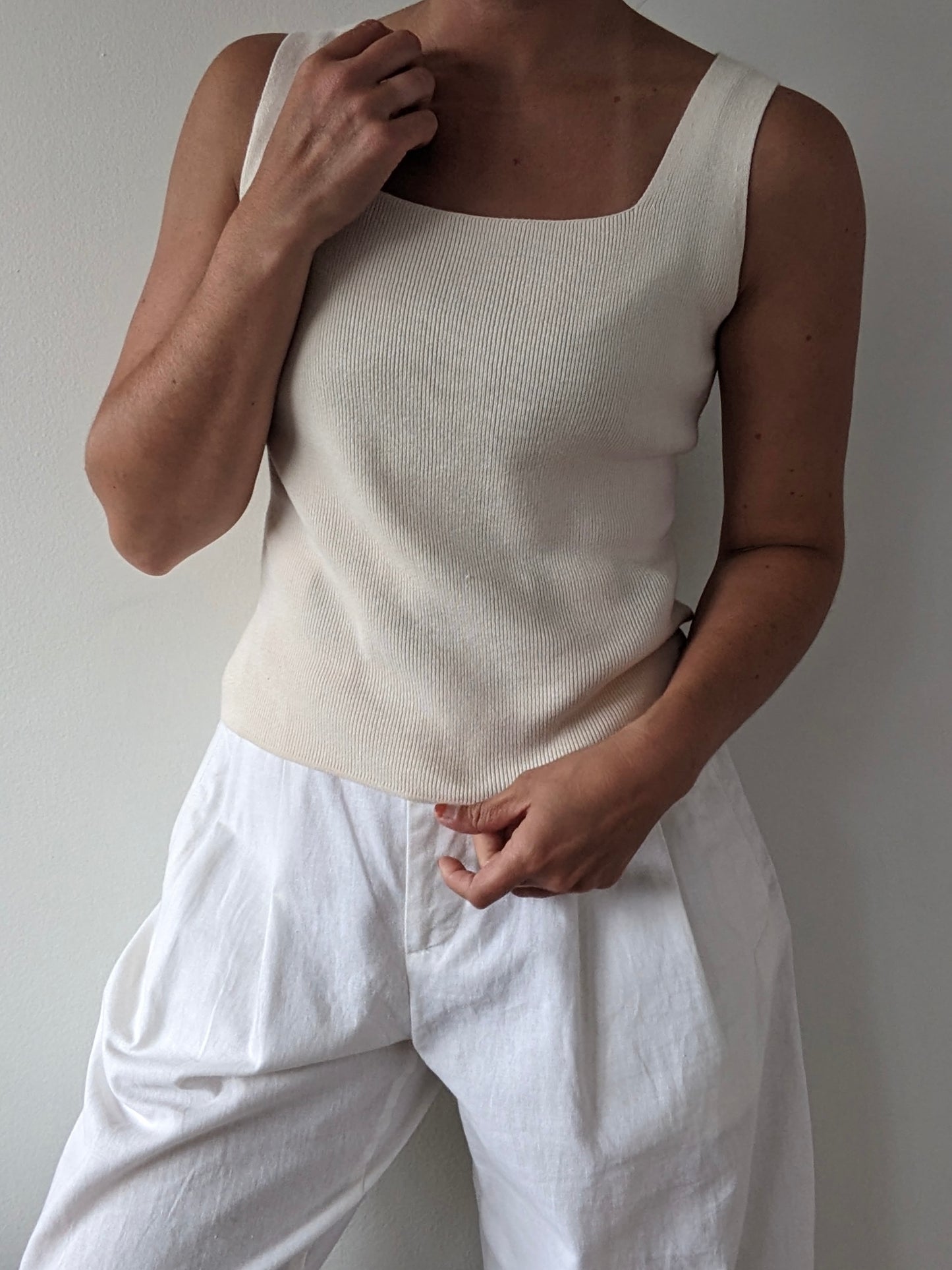 90s Cream Square-Neck Knit Tank