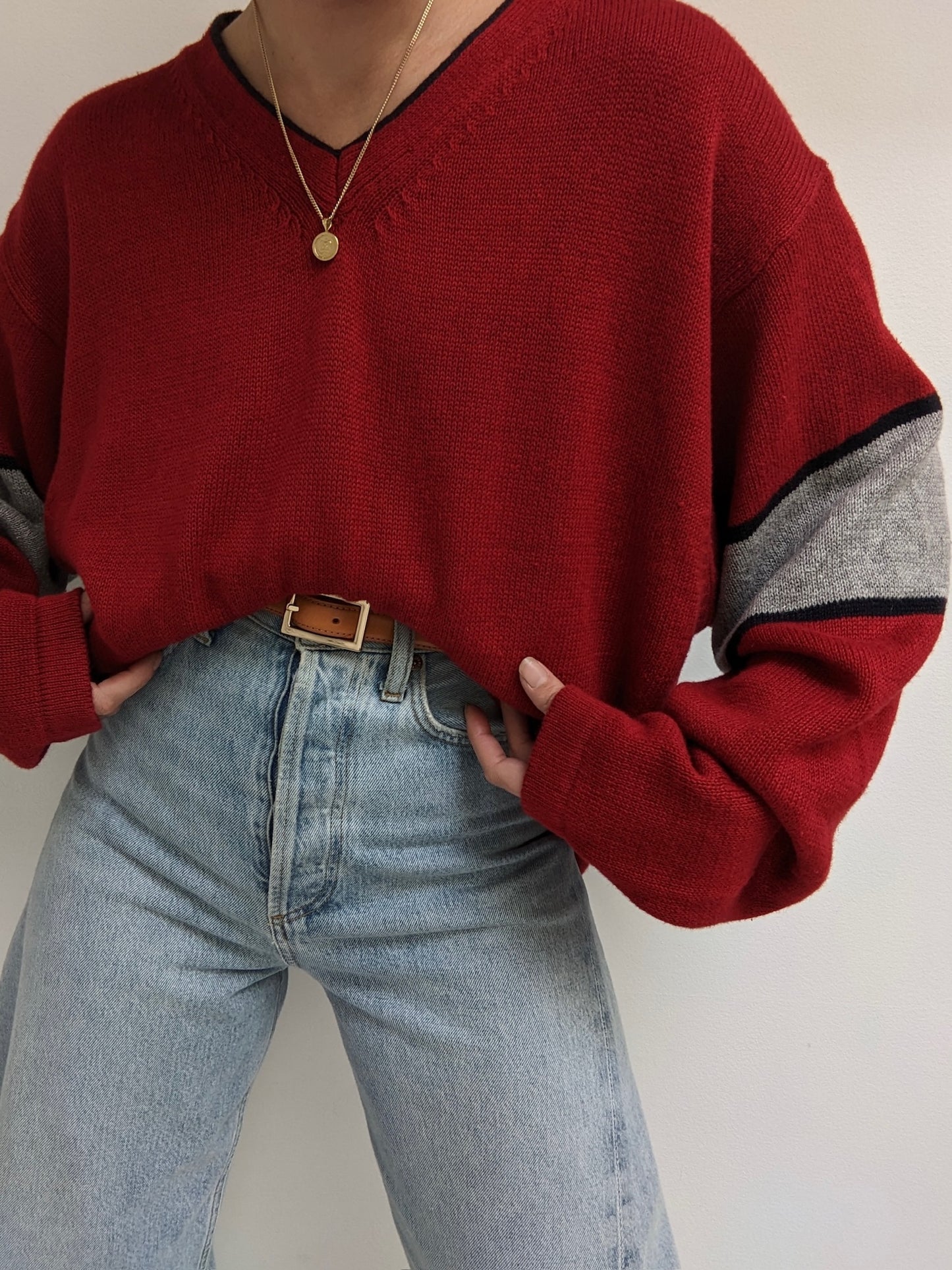 90s Berry Wide Stripe Sweater