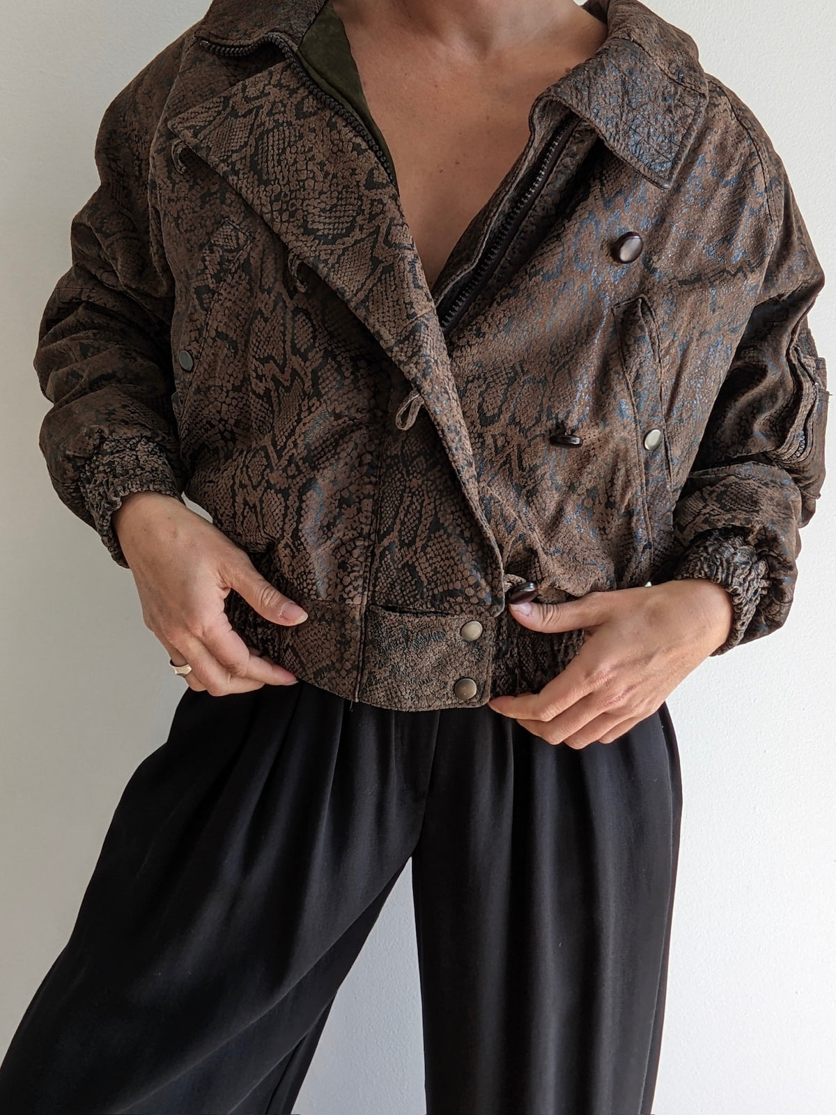 Amazing Vintage Snake-Embossed Leather Bomber