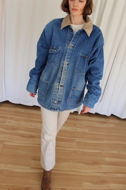 Distressed Vintage Blanket-Lined Denim Chore Coat