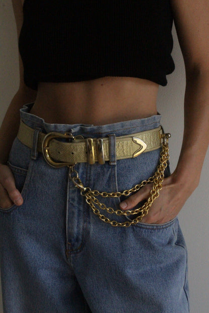 Vintage Champagne Leather & Statement Chain Belt