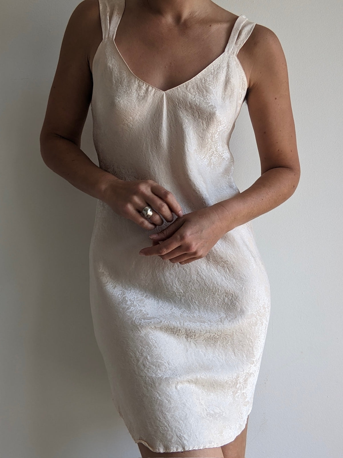 Vintage Cream Printed Silk Slip Dress