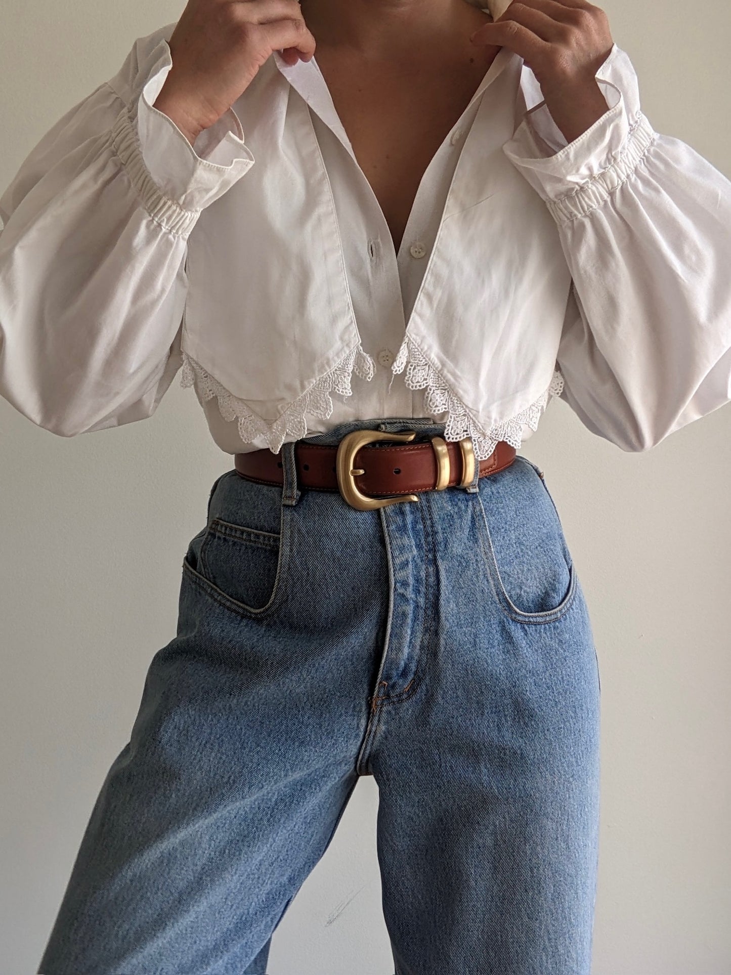 Vintage Eggshell Neck Tie Blouse