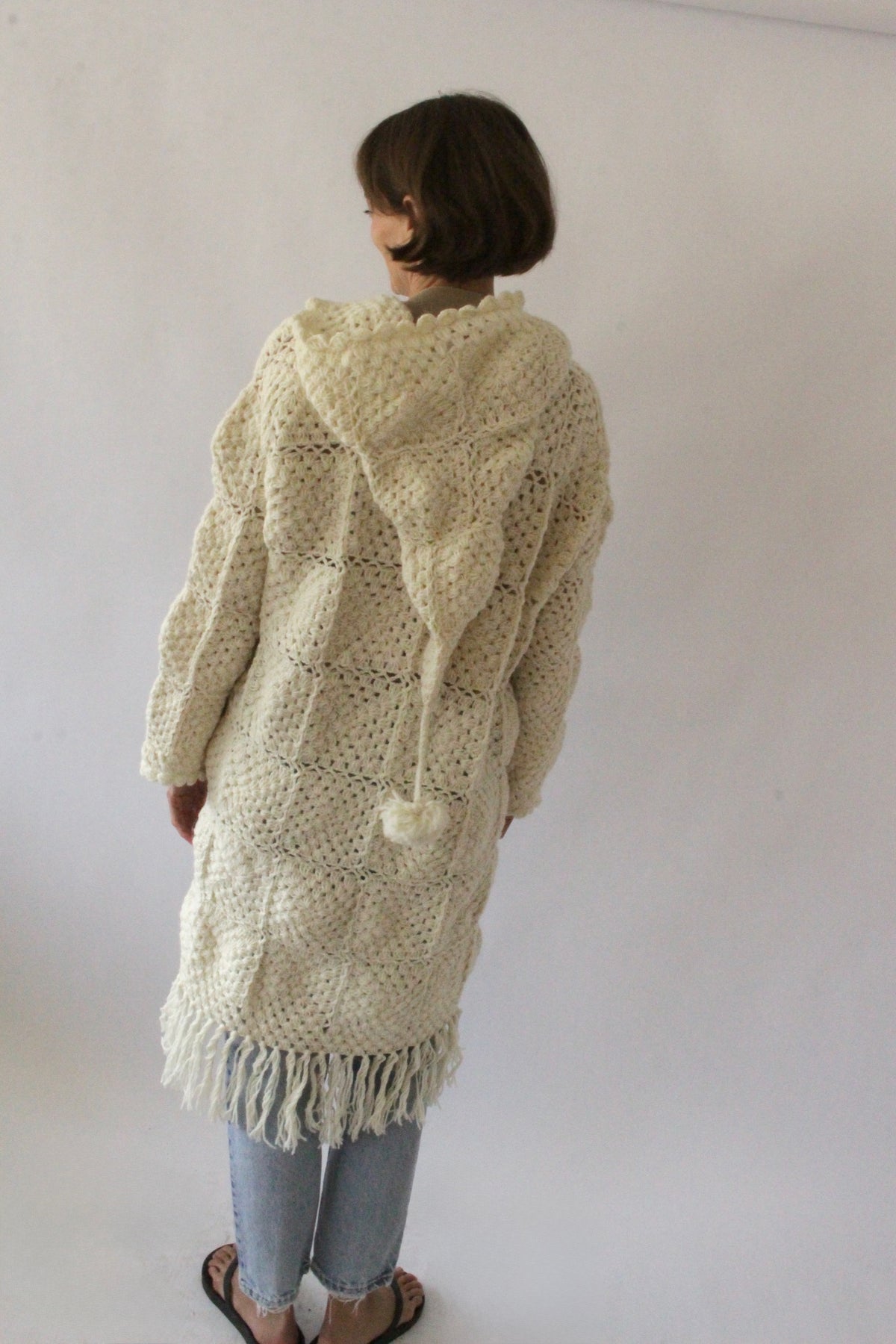 Amazing Vintage Wool Patchwork Pom Pom Coat