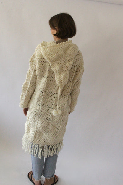 Amazing Vintage Wool Patchwork Pom Pom Coat