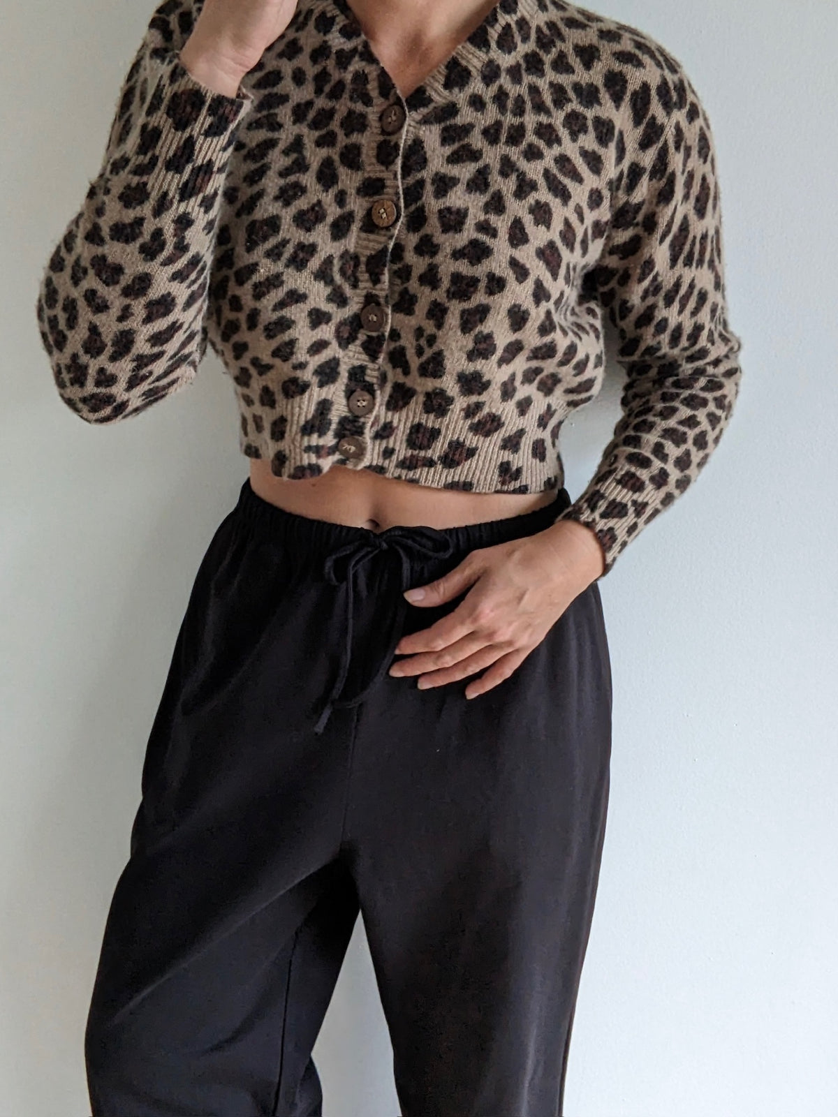 Vintage Cropped Leopard Angora Cardigan