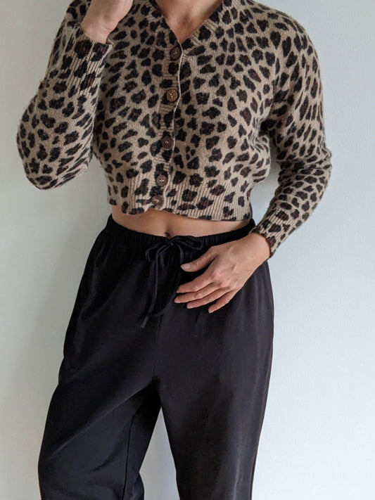 Vintage Cropped Leopard Angora Cardigan