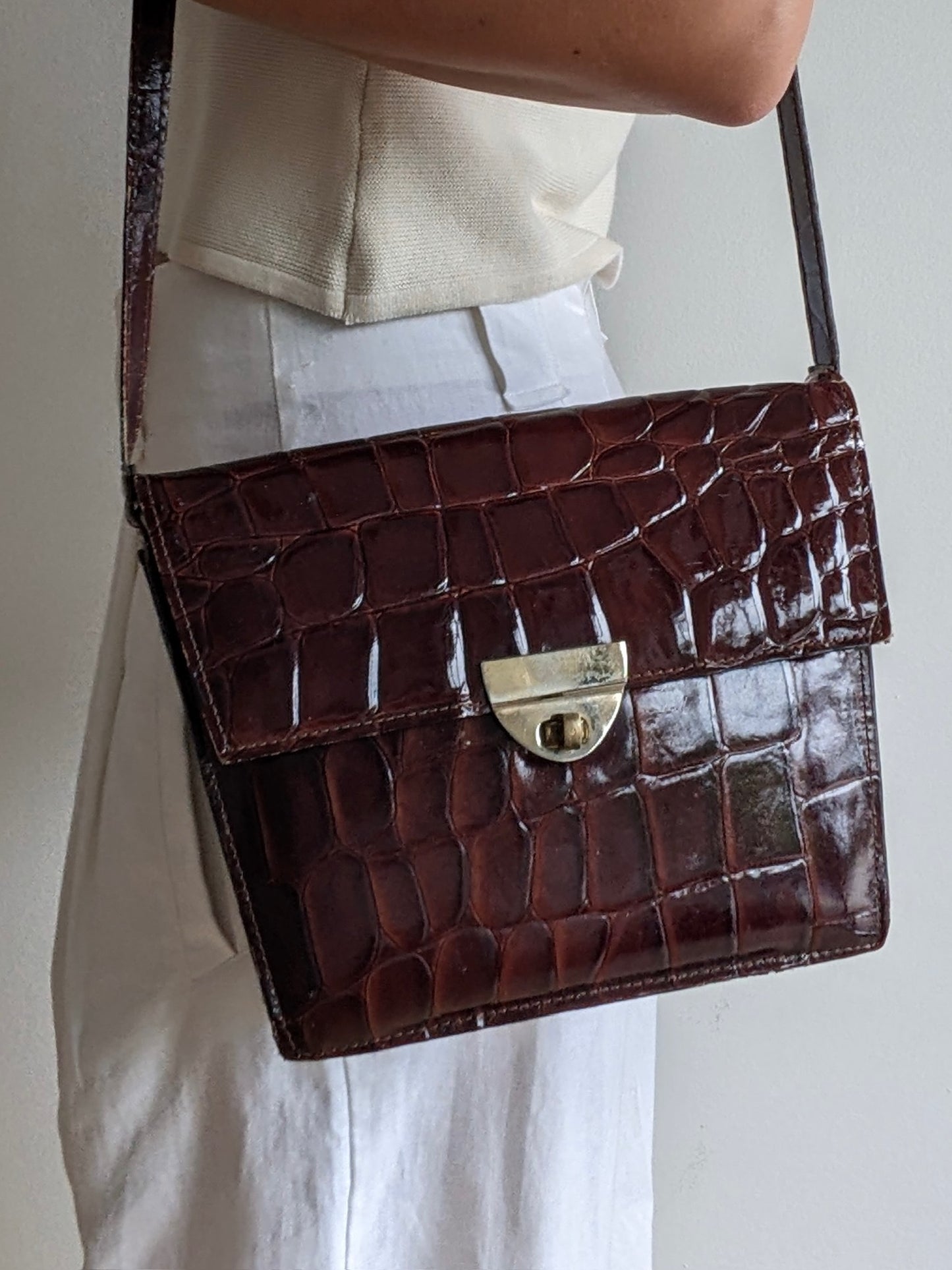 Vintage Croc-Embossed Patent Purse