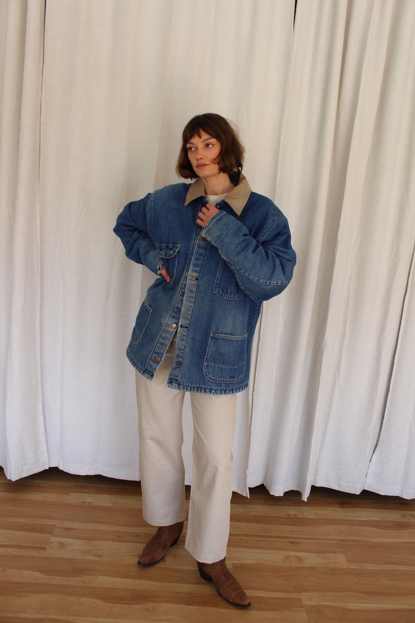 Distressed Vintage Blanket-Lined Denim Chore Coat