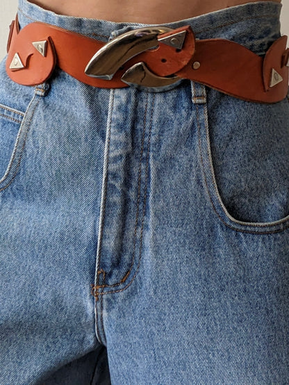 Rare Vintage Burnt Orange Scalloped Leather Belt