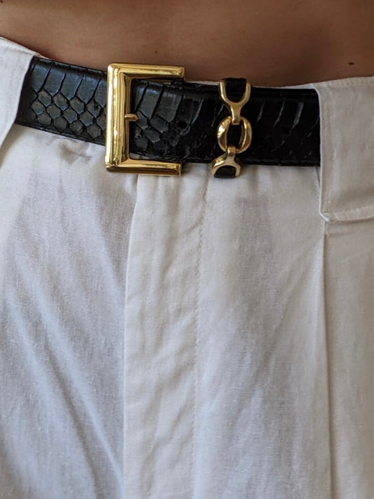 Amazing Vintage Ink Black Snakeskin Belt
