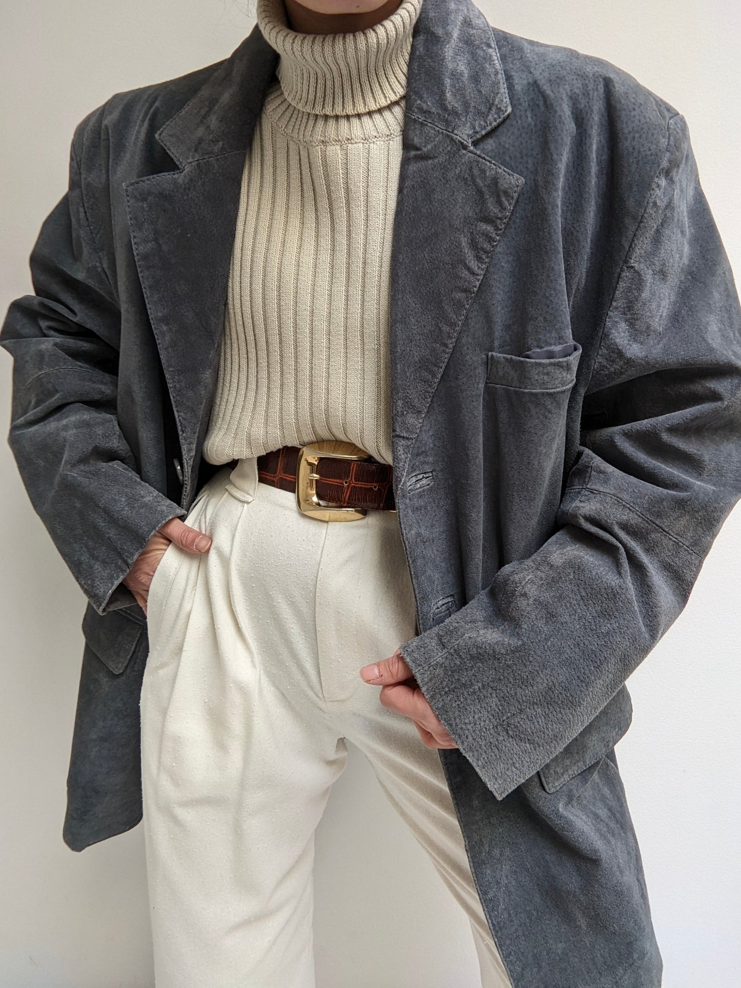 Vintage Stone Blue Suede Jacket