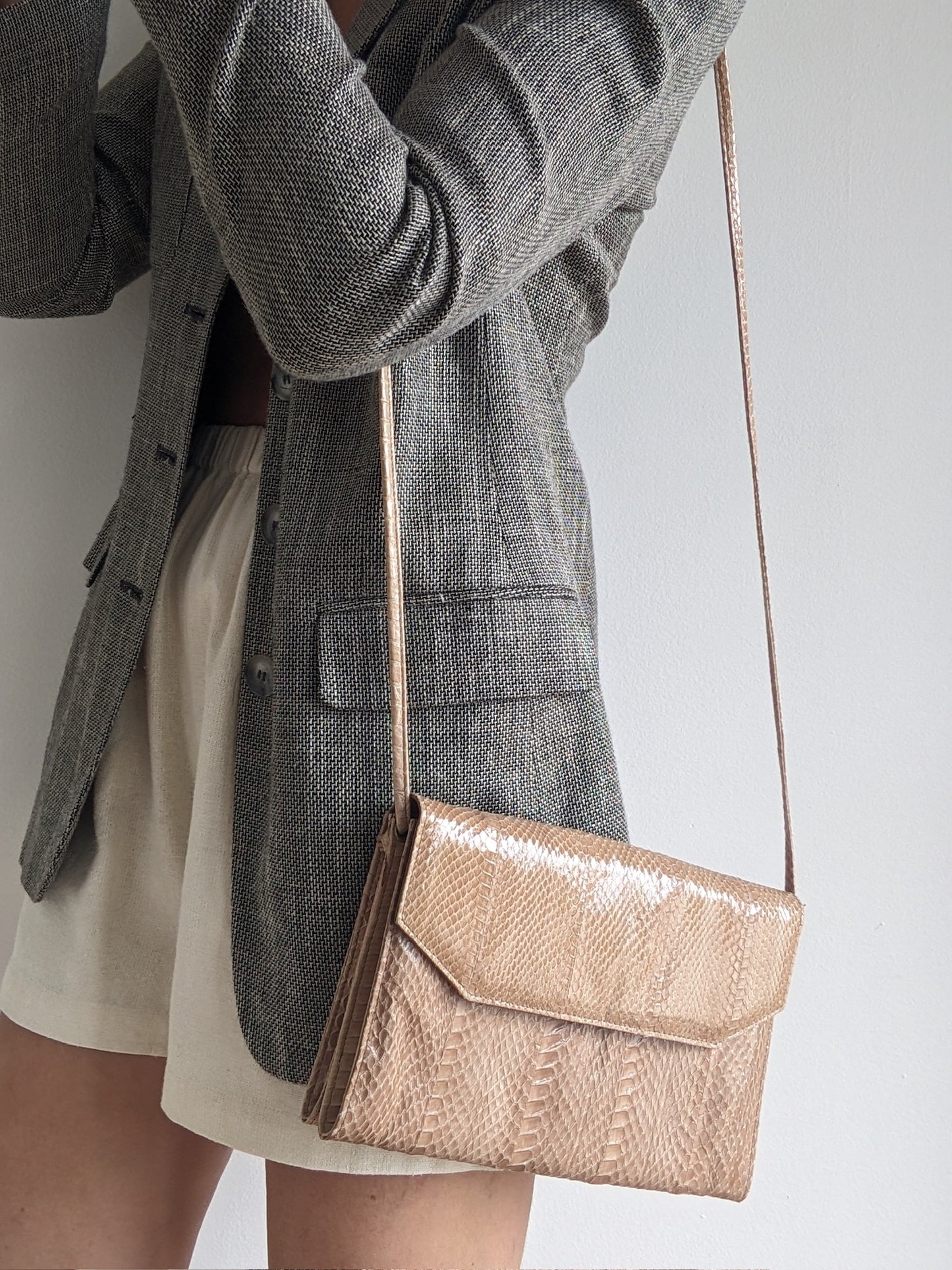 Vintage Latte Snakeskin Envelope Purse