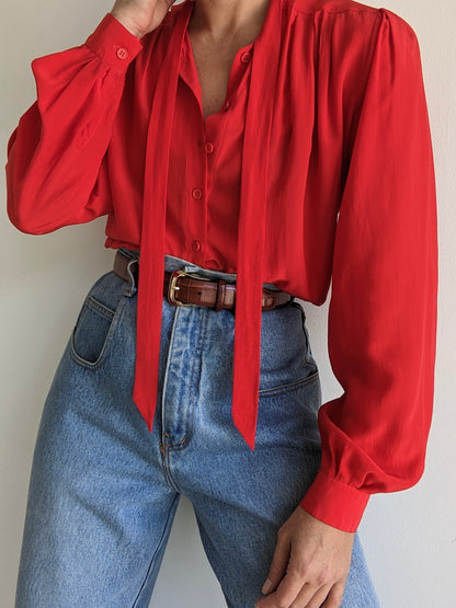 Vintage Chili Pleated Silk Blouse