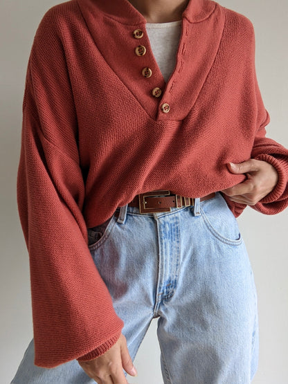 Vintage Terra Cotta Cotton Henley