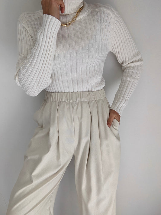 90s Ivory Ribbed Cotton Turtleneck