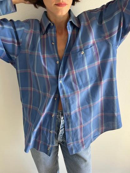 Vintage Christian Dior Sky Blue Plaid Button Down