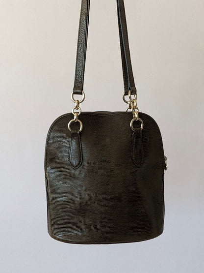 Vintage Olive Reptile-Embossed Leather Bag
