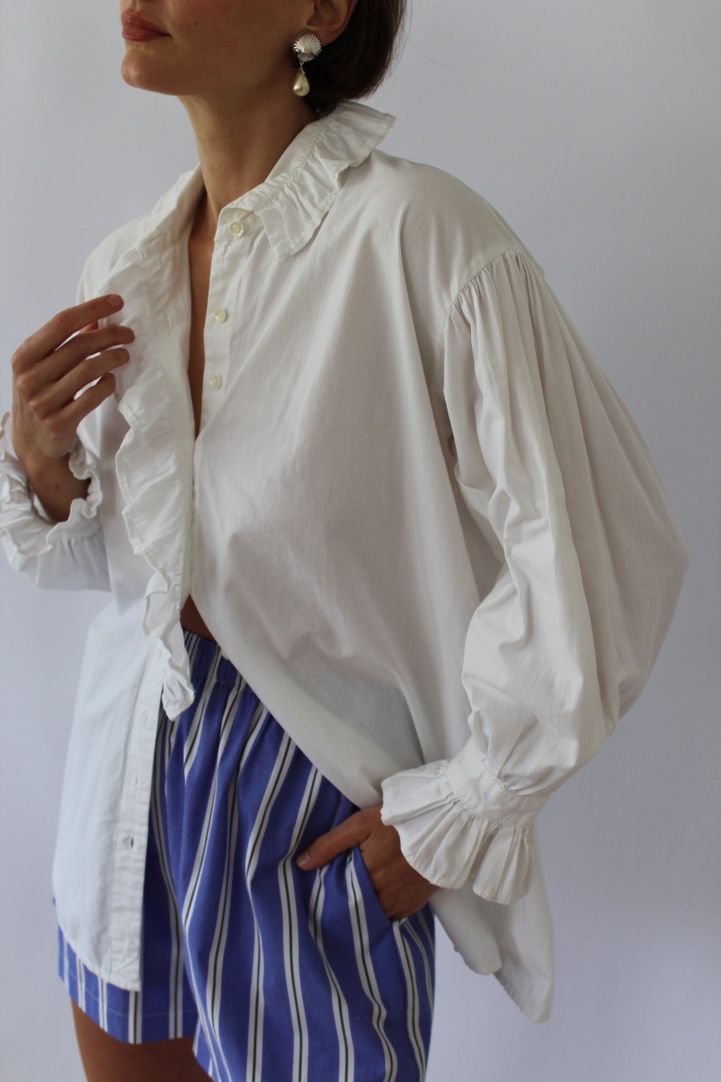 Lovely Vintage White Ruffle Cotton Blouse