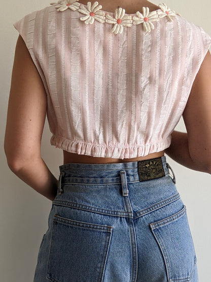 Sweetest Vintage Daisy Appliqué Crop Top