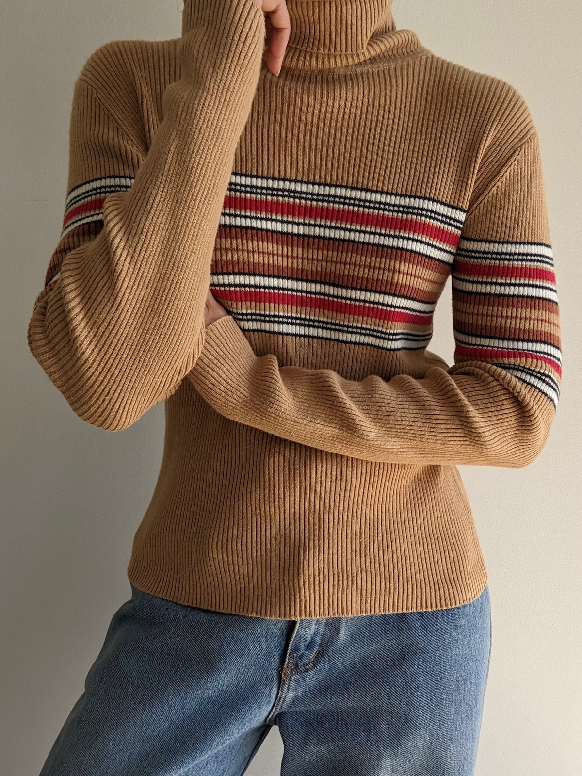 Vintage Striped & Ribbed Turtleneck