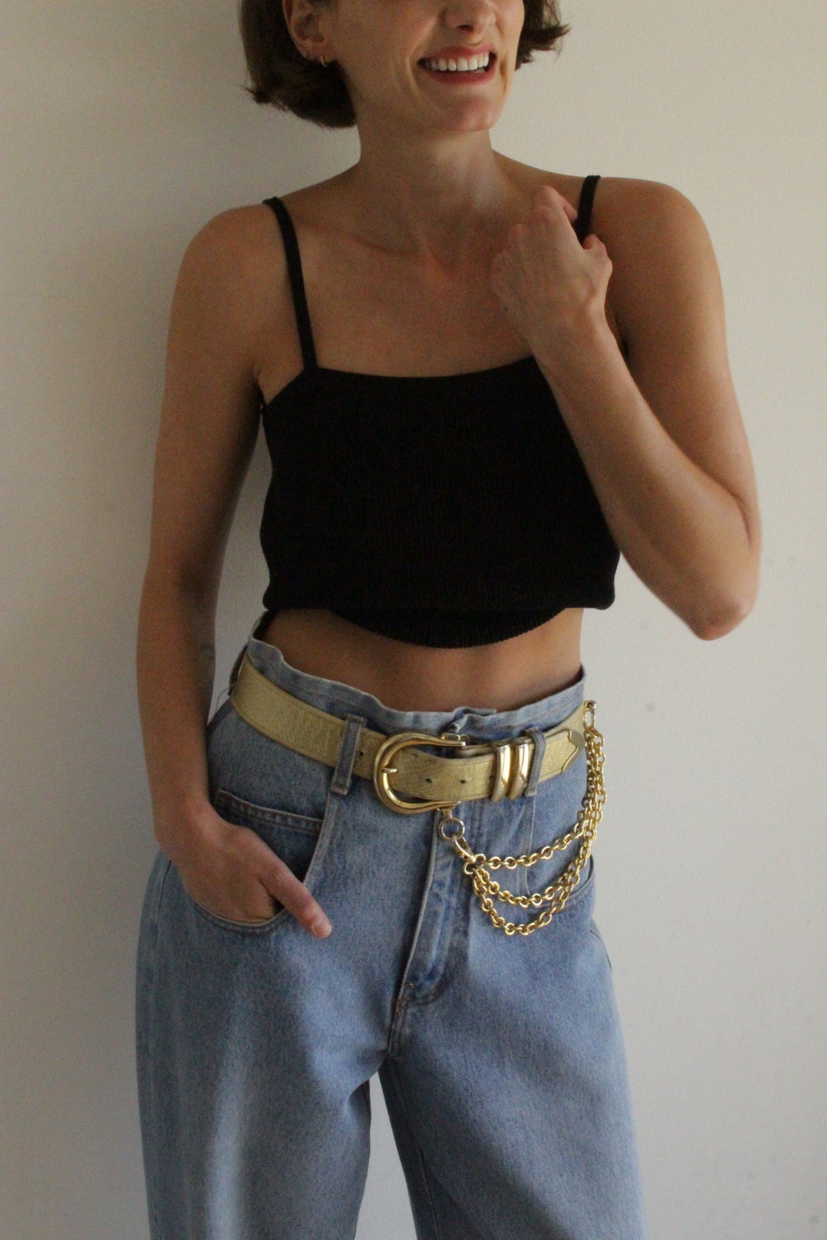 Vintage Champagne Leather & Statement Chain Belt