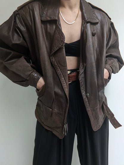 Rare Vintage Walnut Leather Bomber Jacket