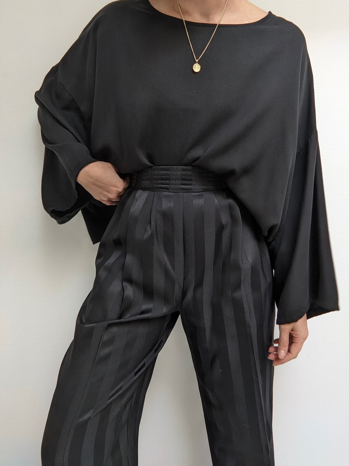 Vintage Onyx Satin Striped Pants