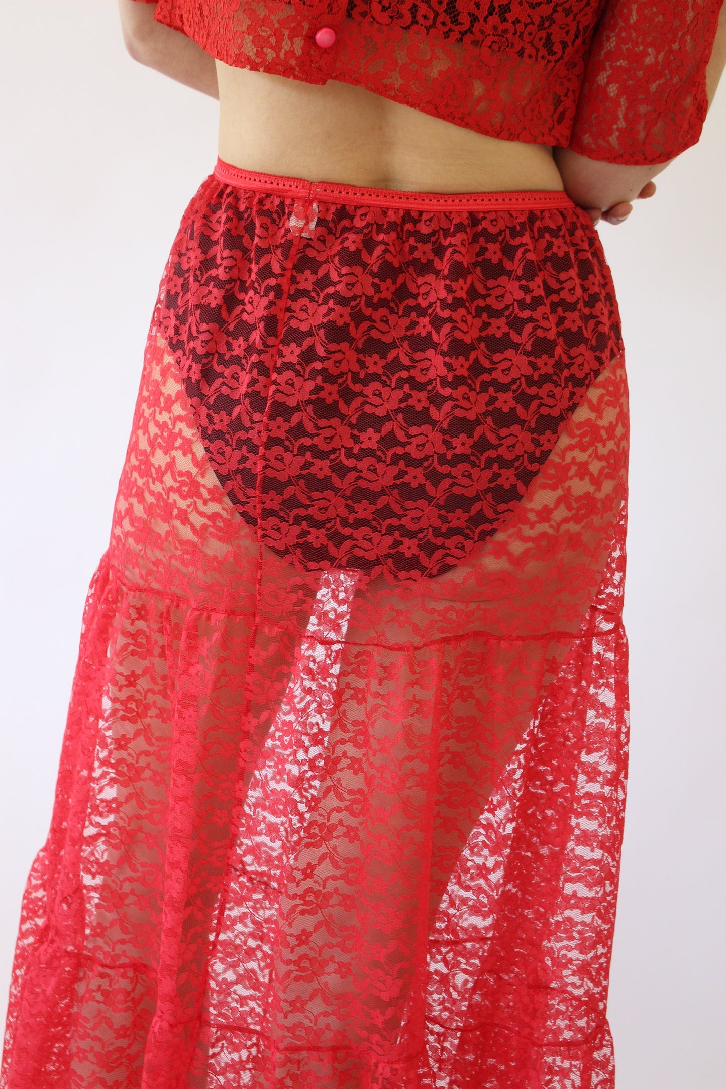 Vintage Raspberry Sheer Lace Skirt