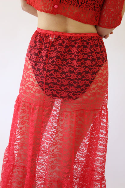 Vintage Raspberry Sheer Lace Skirt