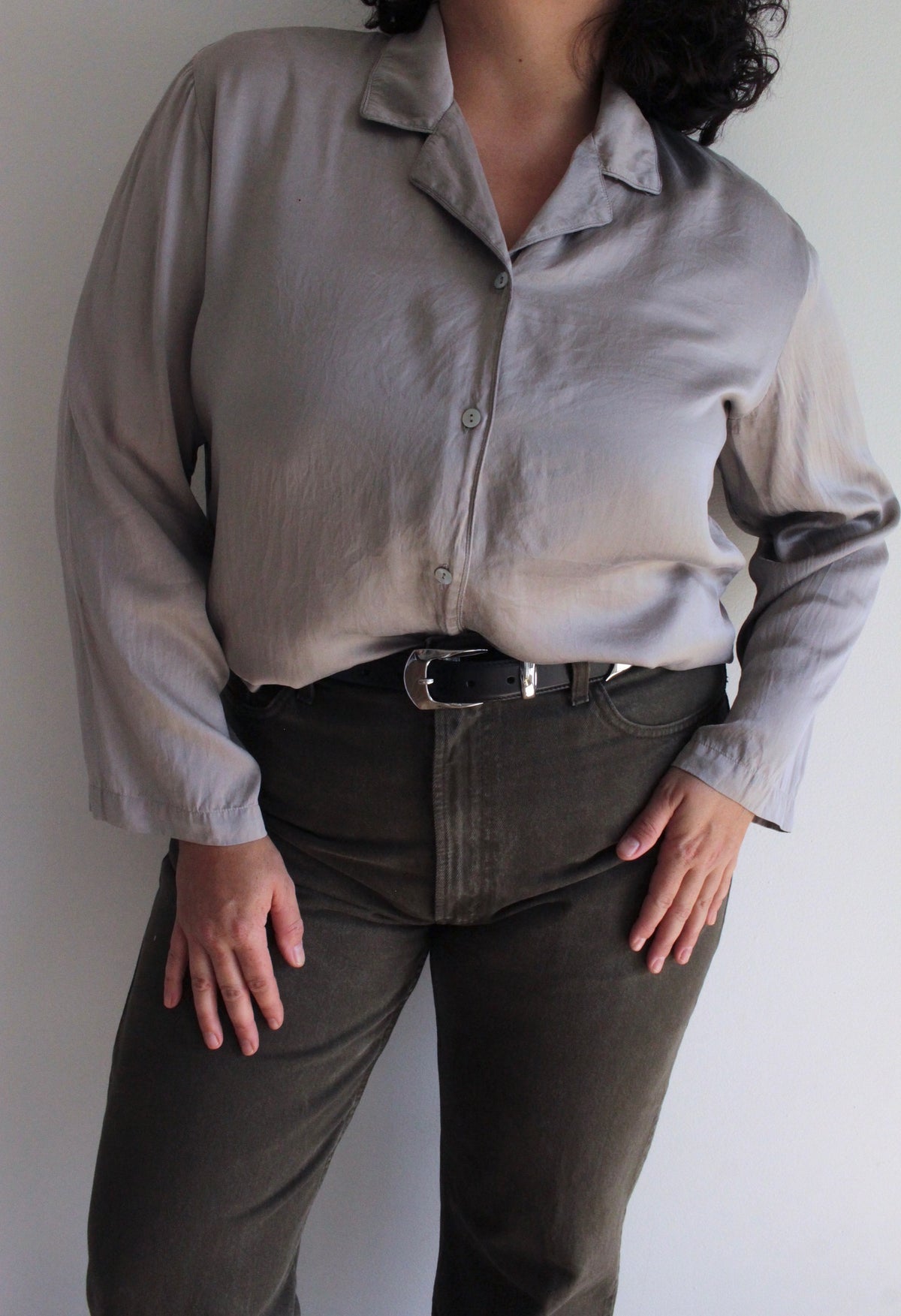 Vintage Slate Silk Charmeuse Blouse